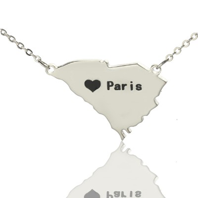 South Carolina State Shaped Necklaces With Heart Name Silver - The Handmade ™