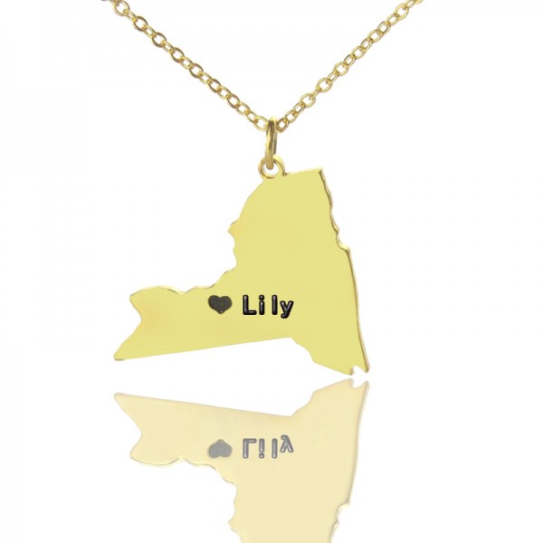 NY State Shaped Necklaces With Heart Name Gold - The Handmade ™