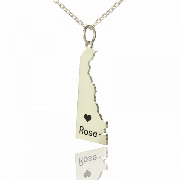Delaware State Shaped Necklaces With Heart Name Silver - The Handmade ™