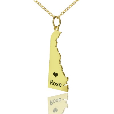 Delaware State Shaped Necklaces With Heart Name Gold - The Handmade ™