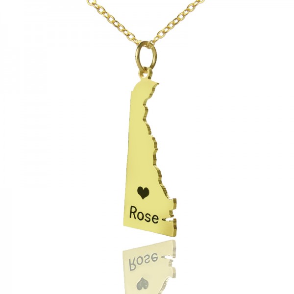 Delaware State Shaped Necklaces With Heart Name Gold - The Handmade ™