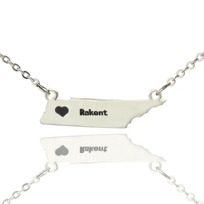 Tennessee State Shaped Necklaces With Heart Name Silver - The Handmade ™