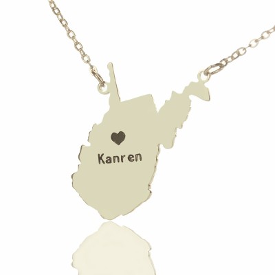 West Virginia State Shaped Necklaces With Heart Name Silver - The Handmade ™