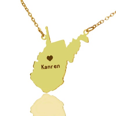 West Virginia State Shaped Necklaces With Heart Name Gold - The Handmade ™
