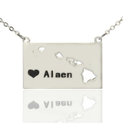 Hawaii State Shaped Necklaces With Heart Name Silver - The Handmade ™