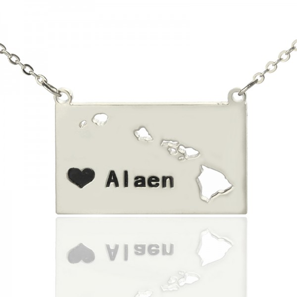 Hawaii State Shaped Necklaces With Heart Name Silver - The Handmade ™