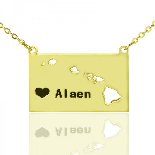 Hawaii State Shaped Necklaces With Heart Name Gold - The Handmade ™