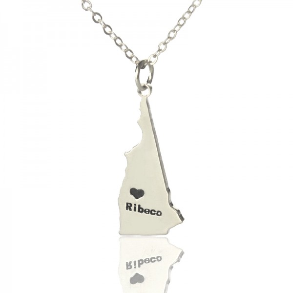 New Hampshire State Shaped Necklaces With Heart Name Silver - The Handmade ™