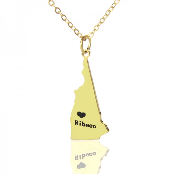 New Hampshire State Shaped Necklaces With Heart Name Gold - The Handmade ™