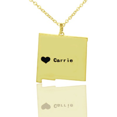 New Mexico State Shaped Necklaces With Heart Name Gold Plate - The Handmade ™