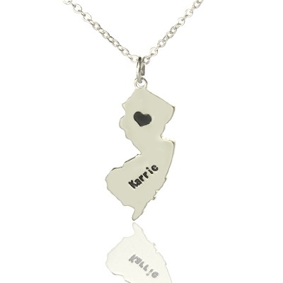 New Jersey State Shaped Necklaces With Heart Name Silver - The Handmade ™