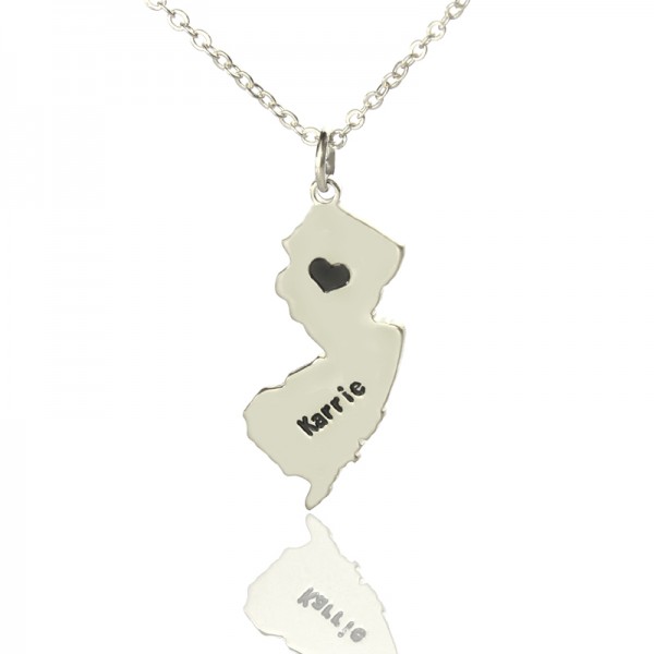 New Jersey State Shaped Necklaces With Heart Name Silver - The Handmade ™