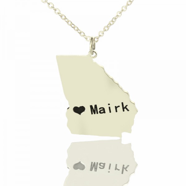 Georgia State Shaped Necklaces With Heart Name Silver - The Handmade ™