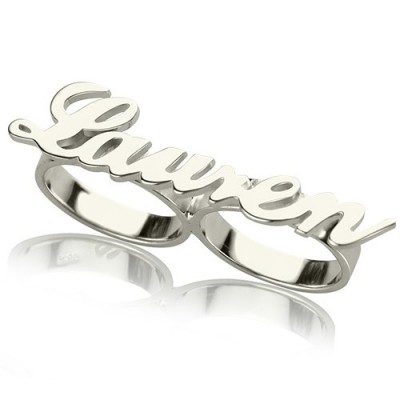 Personalised Allegro Two Finger Name Ring Silver - The Handmade ™
