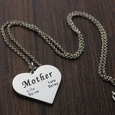 "Mother" Family Heart Necklace Silver - The Handmade ™