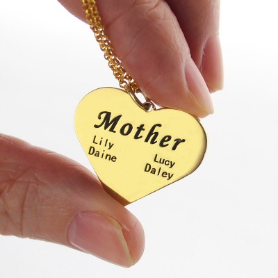 "Mother" Heart Family Names Necklace Gold - The Handmade ™