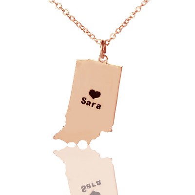 Indiana State Shaped Necklaces With Heart Name Rose Gold - The Handmade ™