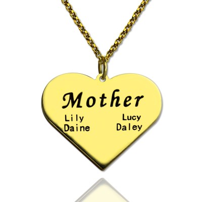 "Mother" Heart Family Names Necklace Gold - The Handmade ™