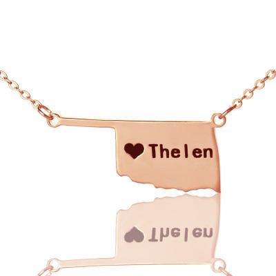 America Oklahoma State USA Map Necklace With Heart Name Rose Gold - The Handmade ™