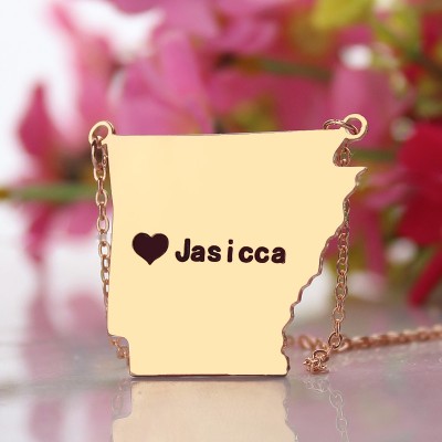 AR State USA Map Necklace With Heart Name Rose Gold - The Handmade ™
