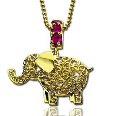 Elephant Necklace with Name Birthstone Gold - The Handmade ™