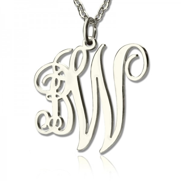Vine Font 2 Initial Monogram Necklace White Gold - The Handmade ™