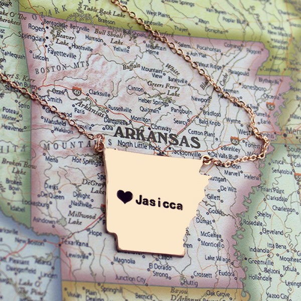 AR State USA Map Necklace With Heart Name Rose Gold - The Handmade ™