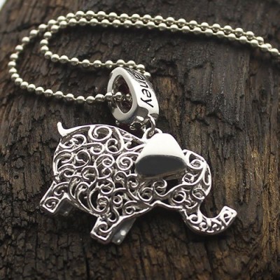 Elephant Charm Necklace with Name Birthstone Silver - The Handmade ™