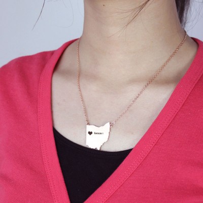 Ohio State USA Map Necklace With Heart Name Rose Gold - The Handmade ™