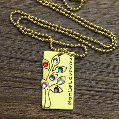 Mothers Birthstone Family Tree Necklace Silver - The Handmade ™