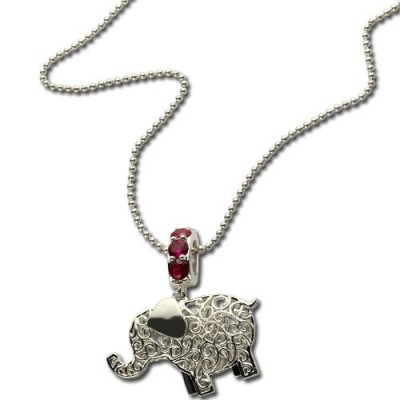 Elephant Charm Necklace with Name Birthstone Silver - The Handmade ™