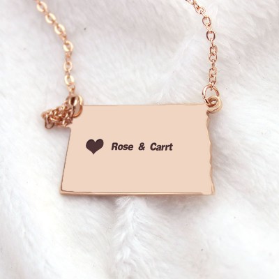 ND State USA Map Necklace With Heart Name Rose Gold - The Handmade ™