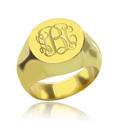 Engraved Circle Monogram Signet Ring Gold - The Handmade ™