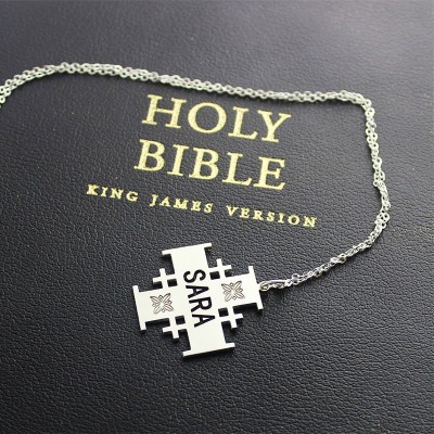Silver Jerusalem Cross Name Necklace - The Handmade ™