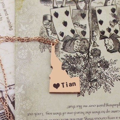 Idaho State USA Map Necklace With Heart Name Rose Gold - The Handmade ™