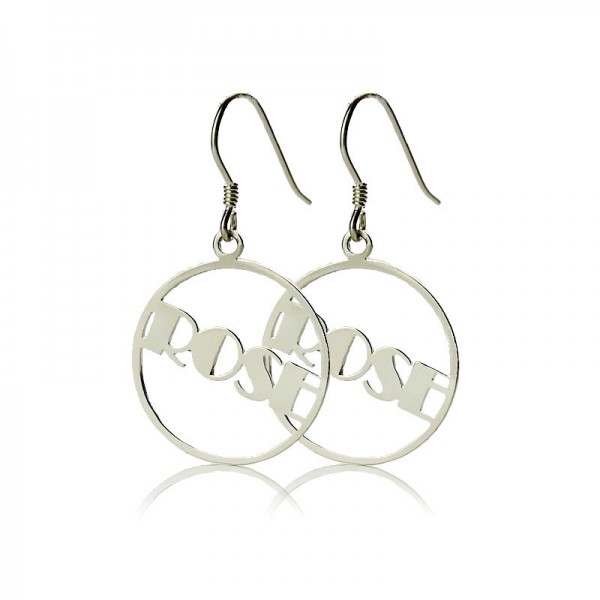 Silver Broadway Font Circle Name Earrings - The Handmade ™