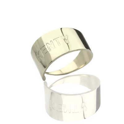 Engraved Name Cuff Rings Silver - The Handmade ™