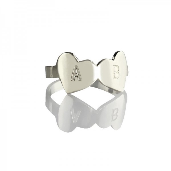 Double Heart Ring Engraved Letter Silver - The Handmade ™