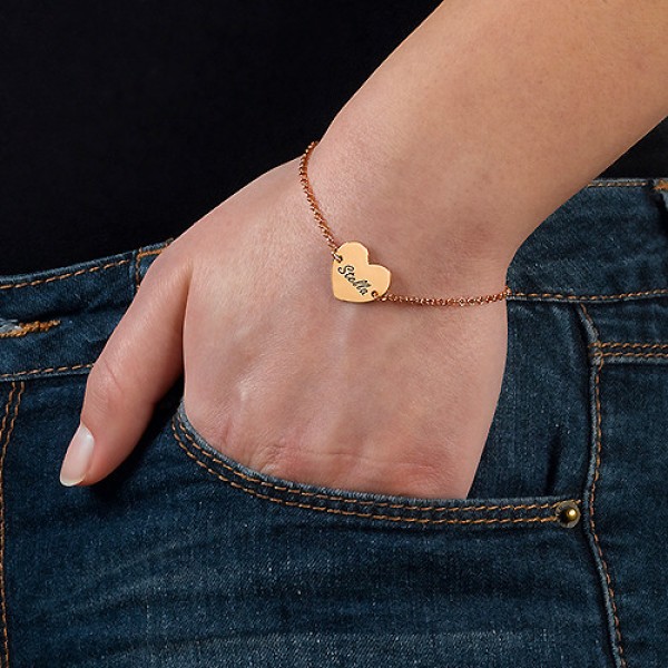 Rose Gold Engraved Heart Couples Bracelet - The Handmade ™
