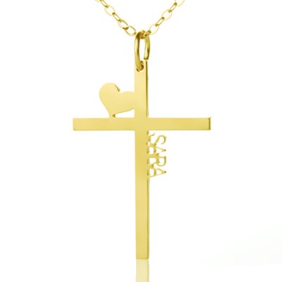 Gold Silver Cross Name Necklace with Heart - The Handmade ™