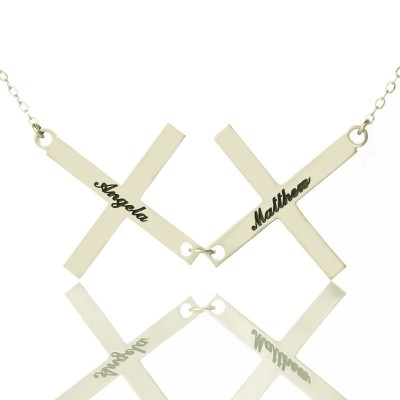 Silver Greece Double Cross Name Necklace - The Handmade ™