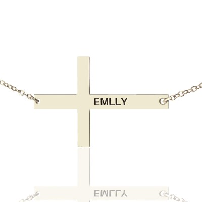 Engraved Silver Latin Cross Name Necklace 1.6" - The Handmade ™