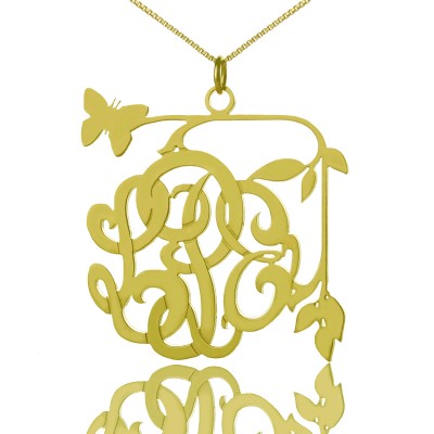 Vines Butterfly Monogram Initial Necklace Gold - The Handmade ™