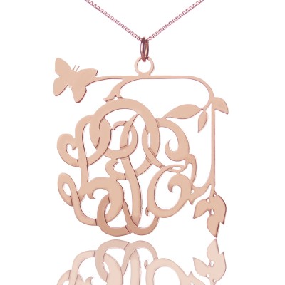 Butterfly and Vines Monogrammed Necklace Rose Gold - The Handmade ™