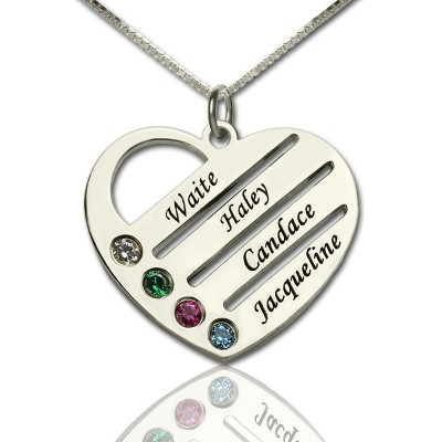 Mothers Heart Necklace Gift with Birthstone Name - The Handmade ™