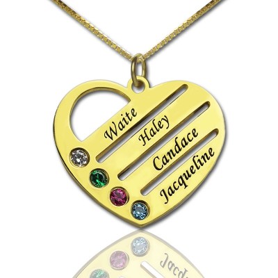 Gold Mothers Birthstone Heart Necklace Engraved Names - The Handmade ™