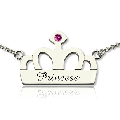 Crown Charm Neckalce with Birthstone Name Silver - The Handmade ™