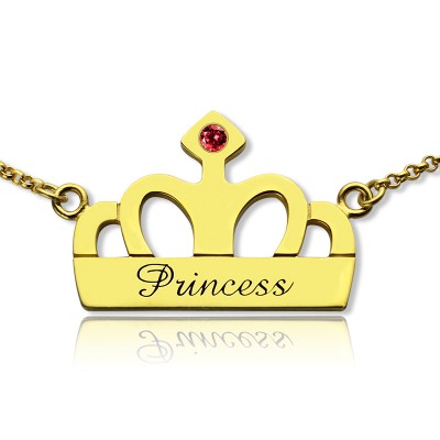 Princess Crown Charm Necklace with Birthstone Name Gold - The Handmade ™