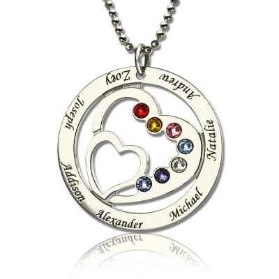 Heart in Heart Birthstone Name Necklace Silver - The Handmade ™