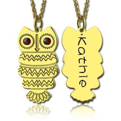 Cute Birthstone Owl Name Necklace Gold - The Handmade ™